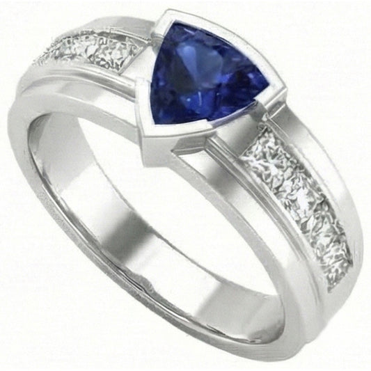 Anello da uomo Channel Set Diamond Trillion 3 ct blu zaffiro
