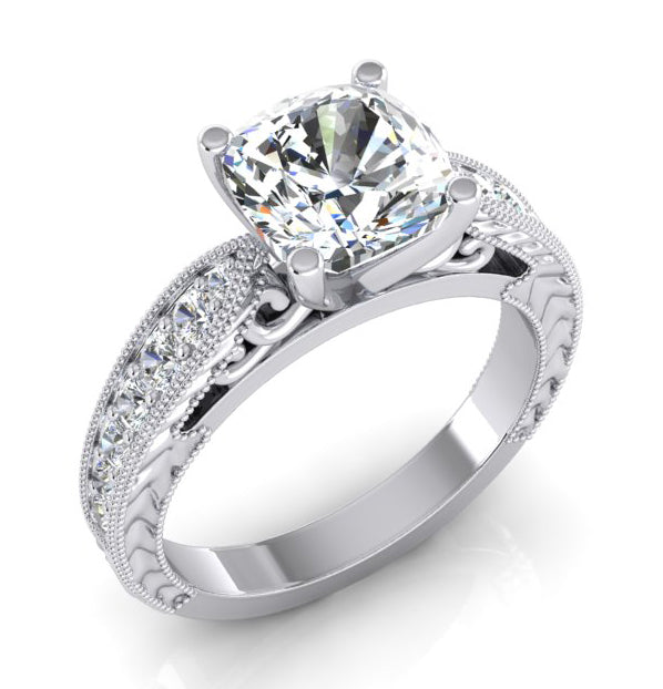 Anello di Fidanzamento a Cuscino in Oro Bianco, Gioielli da Donna, Diamanti Autentici