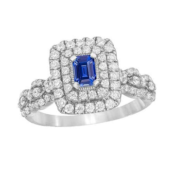 Anello di diamanti Halo stile vintage gioielli in zaffiro blu smeraldo 3 carati con oro bianco 14K