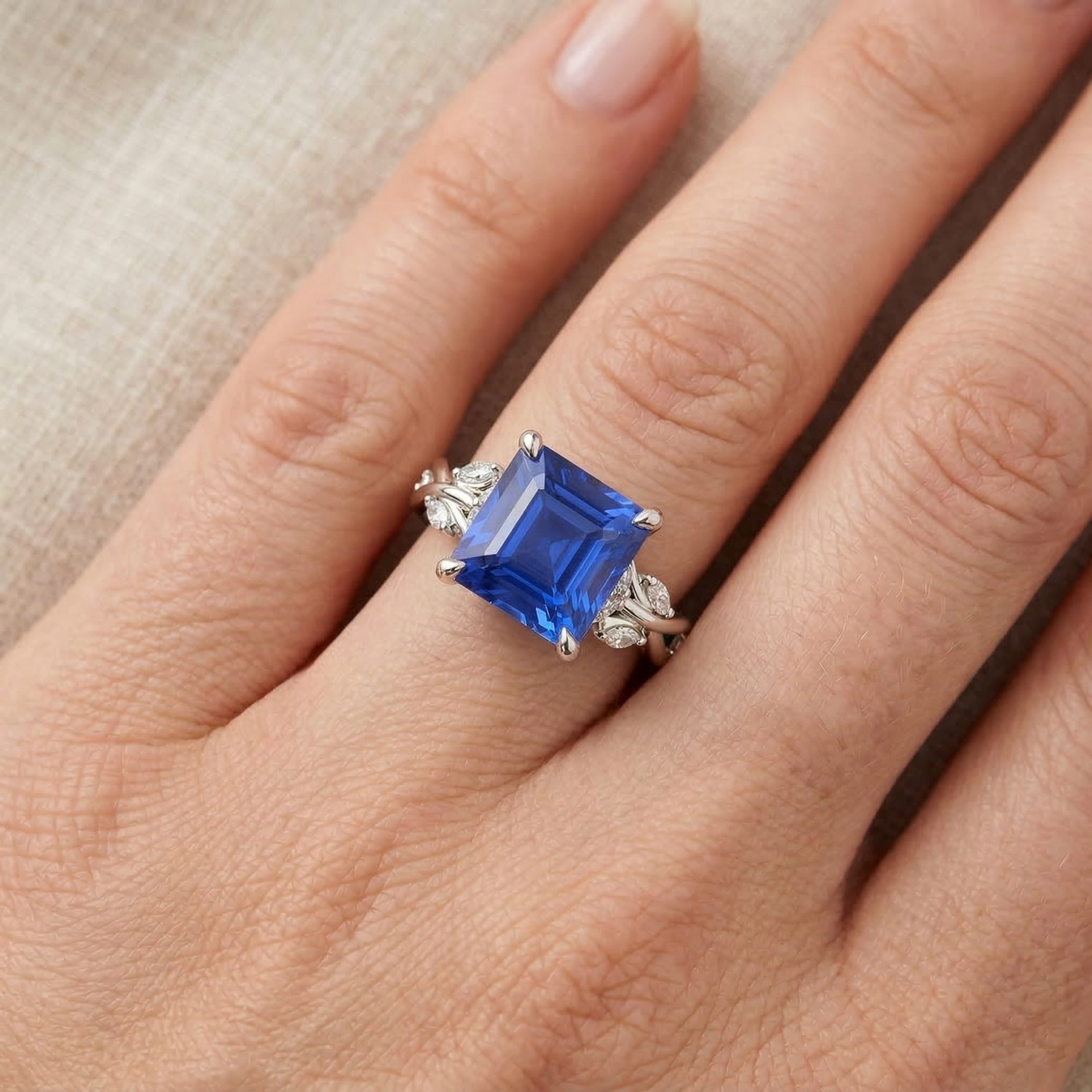 vero princess zaffiro 6.75carati anello con accenti diamanti