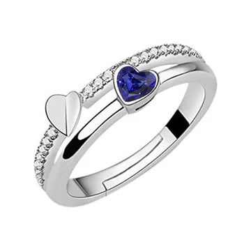 Anello di fidanzamento con diamante. cuore. zaffiro blu. 2 carati con oro bianco 14K