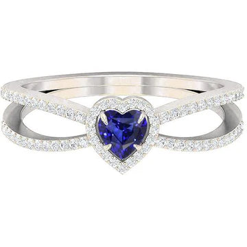 Anello di fidanzamento con diamante. cuore. zaffiro blu. Stelo diviso da 2,50 carati con oro bianco 14K