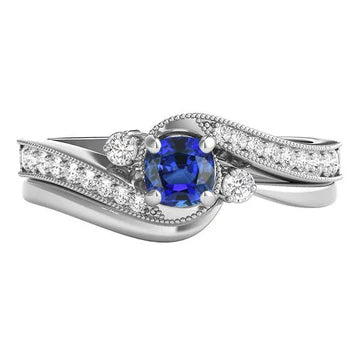 Anello di fidanzamento con diamante blu zaffiro con 3 pietre intrecciate in stile 2 carati con oro bianco 14K