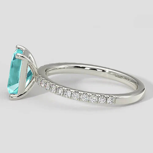 Anello di fidanzamento con taglio a cuscino Paraiba da 3,25 carati