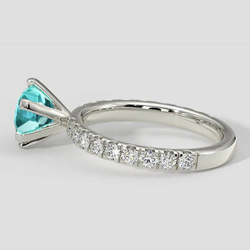 Anello di fidanzamento con tormalina Paraiba da 2 carati e diamanti