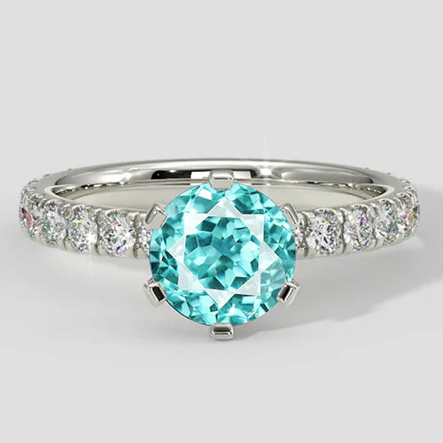 Anello di fidanzamento con tormalina Paraiba da 2 carati e diamanti