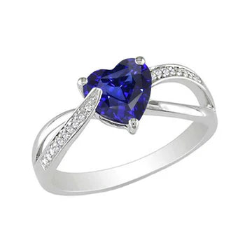 Anello di fidanzamento con zaffiro blu 2 carati e diamanti in oro bianco 14K