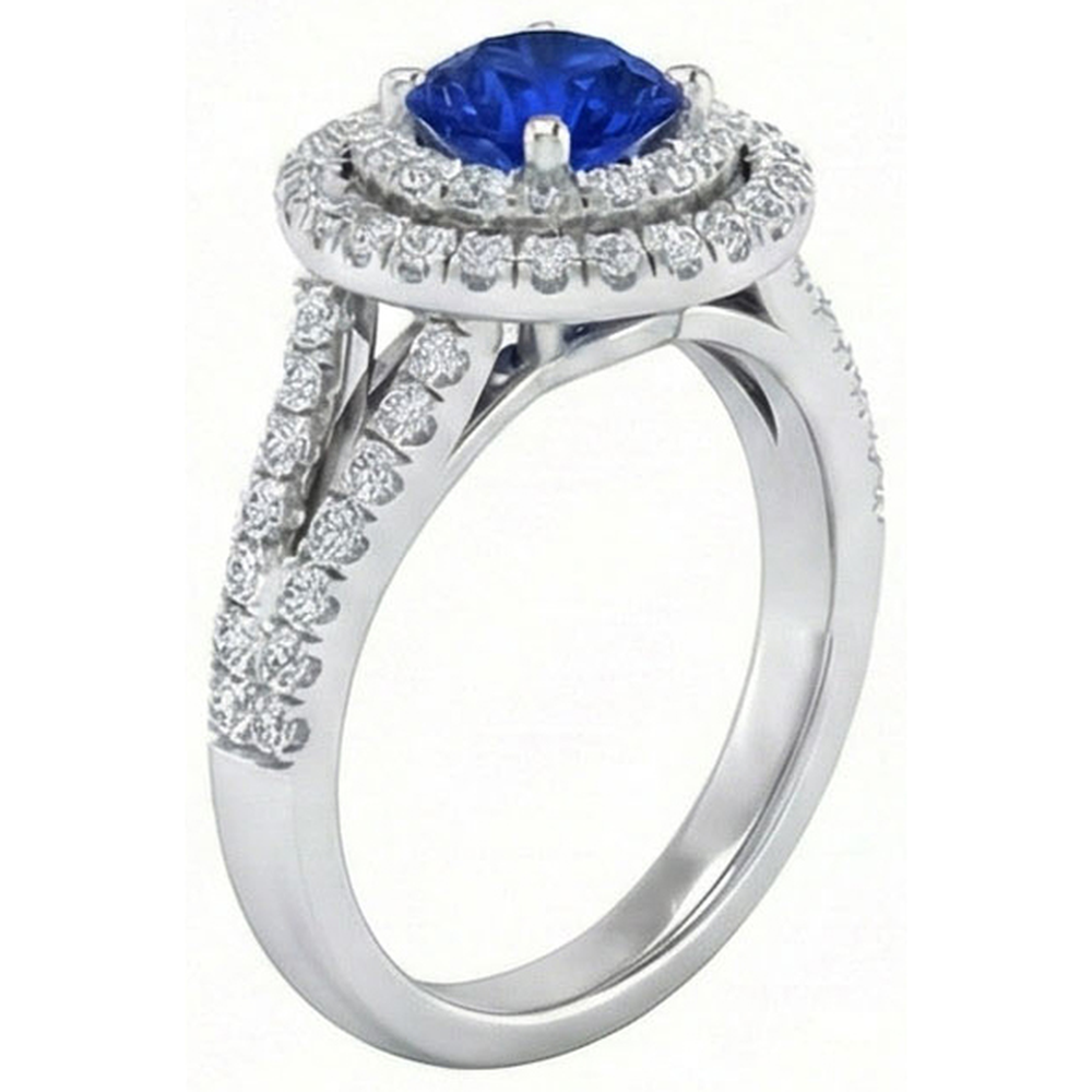 Anello di fidanzamento in oro 14K con zaffiro dello Sri Lanka e diamante da 4,25 carati
