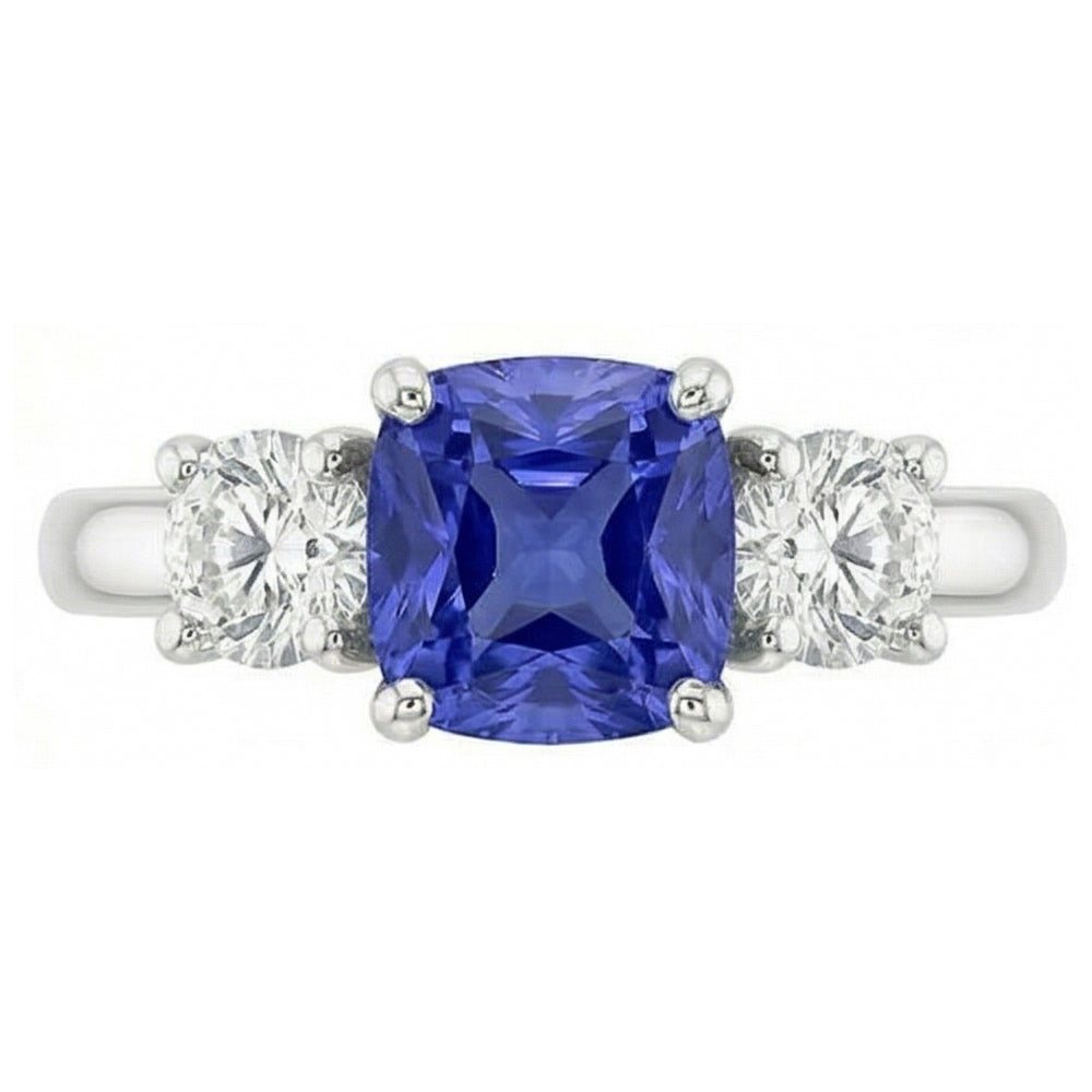 Anello di fidanzamento in oro con tre pietre zaffiro radiante 2 carati di diamanti