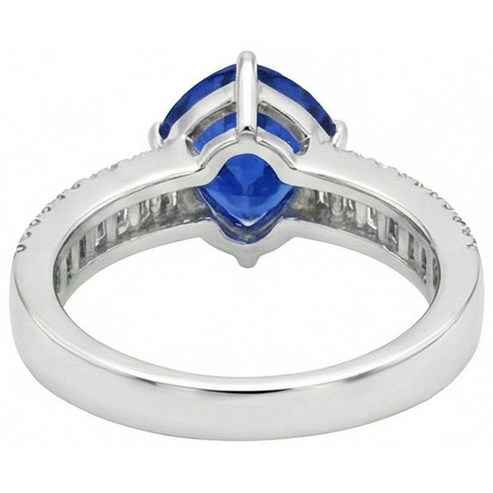 Anello di fidanzamento pietra preziosa zaffiro blu e diamanti 4 carati Nuovo