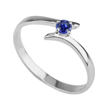 Anello di fidanzamento solitario Ceylon Blue Sapphire 1 Carat Bypass Style e oro bianco 14K