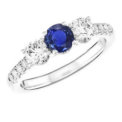 Anello in oro bianco 14K con pietre preziose con accenti di zaffiro blu naturale a 2 carati