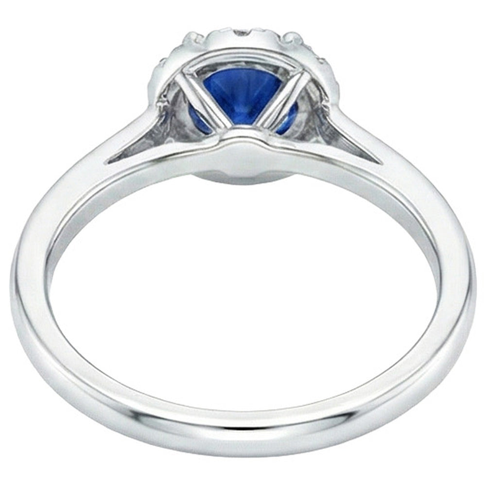 Anello in oro bianco 14K con zaffiro blu di Ceylon rotondo da 2,10 carati e diamanti