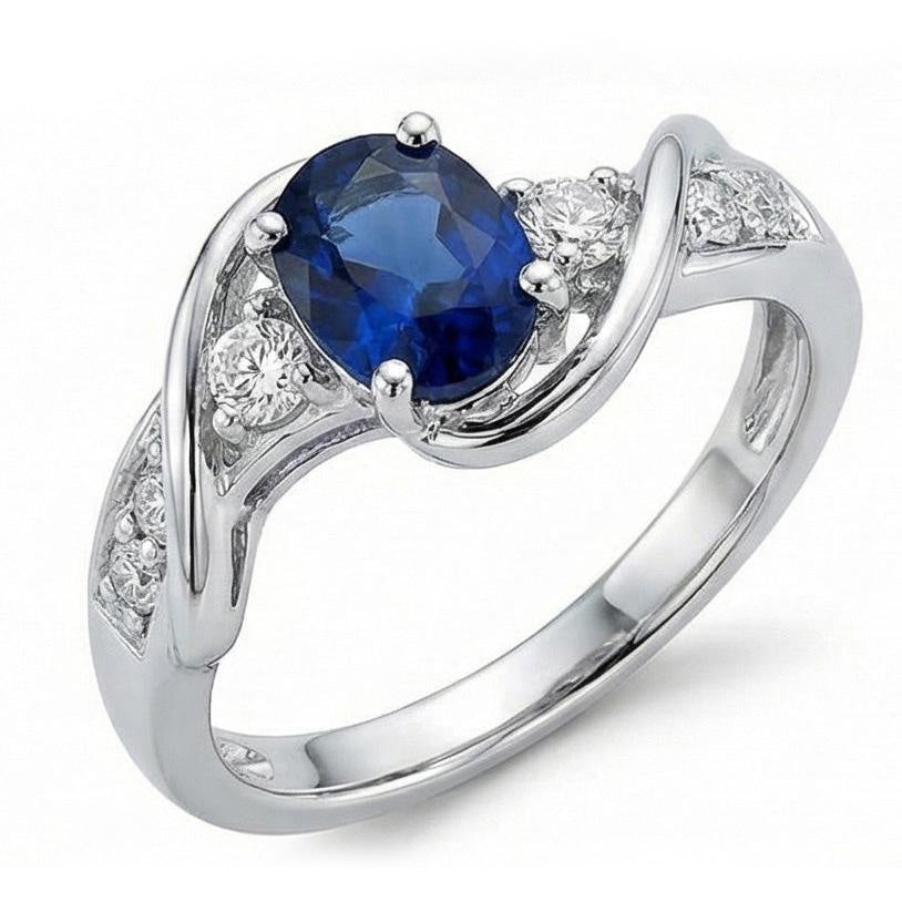 Anello in oro bianco 14K con zaffiro di Ceylon e diamante 1.25 ct