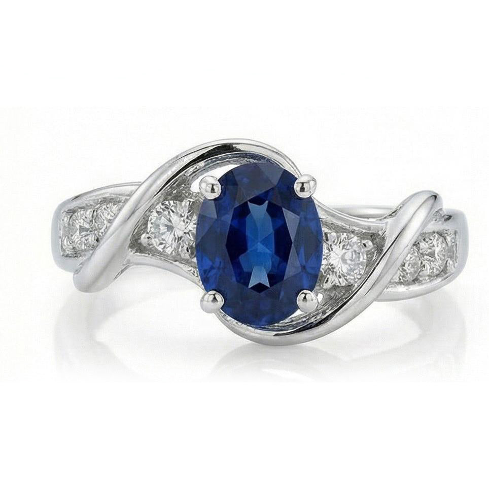 Anello in oro bianco 14K con zaffiro di Ceylon e diamante 1.25 ct