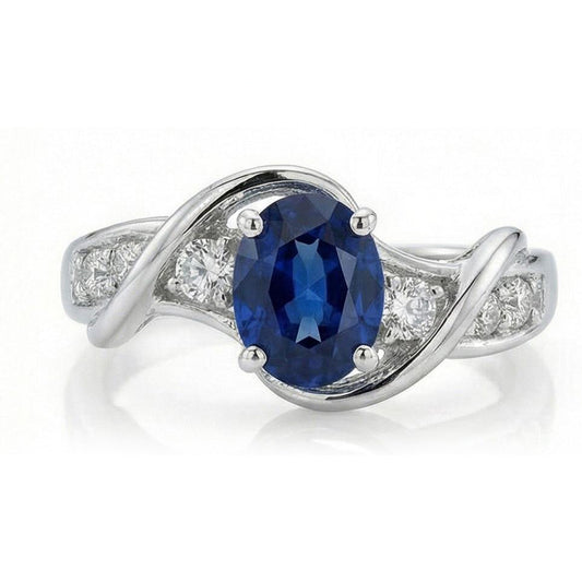 Anello in oro bianco 14K con zaffiro di Ceylon e diamante 1.25 ct