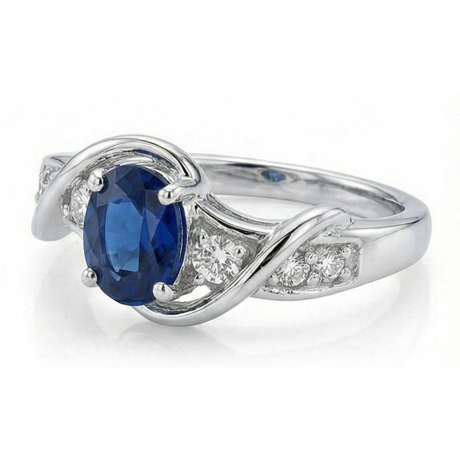 Anello in oro bianco 14K con zaffiro di Ceylon e diamante 1.25 ct