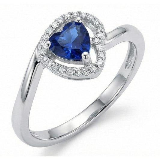 Anello in oro bianco con cuore e diamanti rotondi dello Sri Lanka da 1,85 ct.