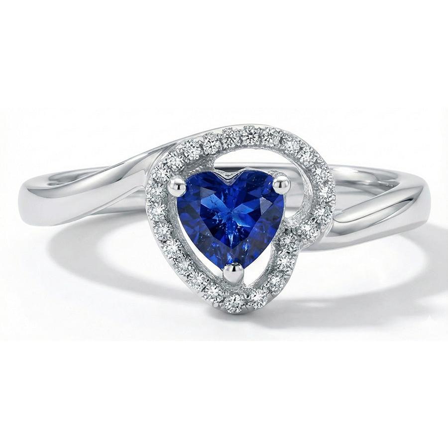 Anello in oro bianco con cuore e diamanti rotondi dello Sri Lanka da 1,85 ct.