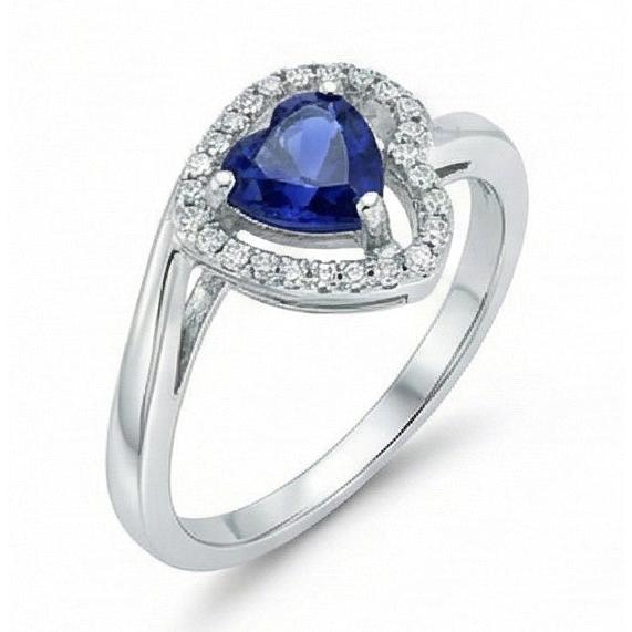 Anello in oro bianco con cuore e diamanti rotondi dello Sri Lanka da 1,85 ct.