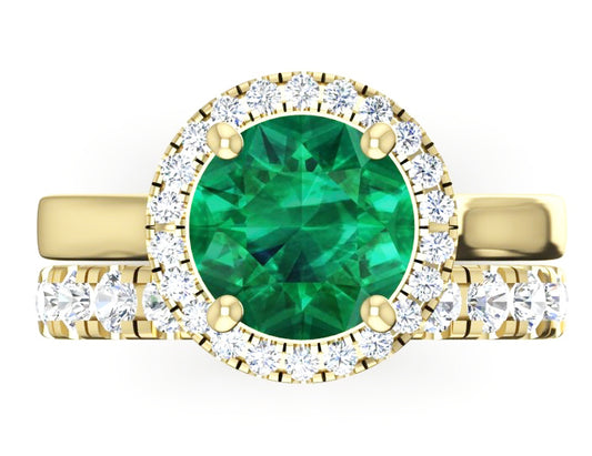 Anello in oro giallo con smeraldo verde rotondo