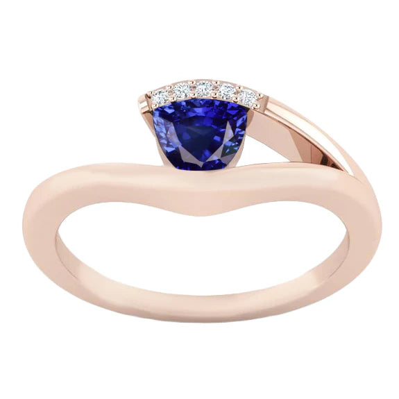 Anello in oro rosa 14K con trilioni di diamanti di zaffiro blu intenso da 1,50 carati