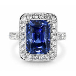 Anello in stile antico con diamanti e zaffiri dello Sri Lanka. oro 9.50 carati 14K