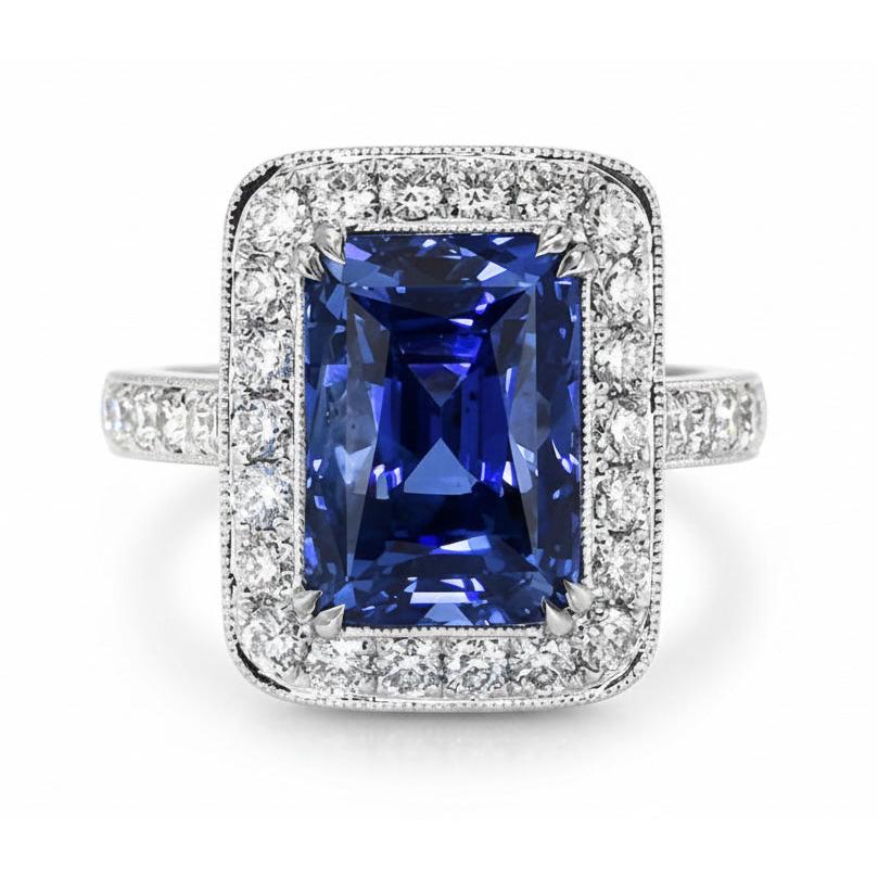 Anello in stile antico con diamanti e zaffiri dello Sri Lanka. oro 9.50 carati 14K