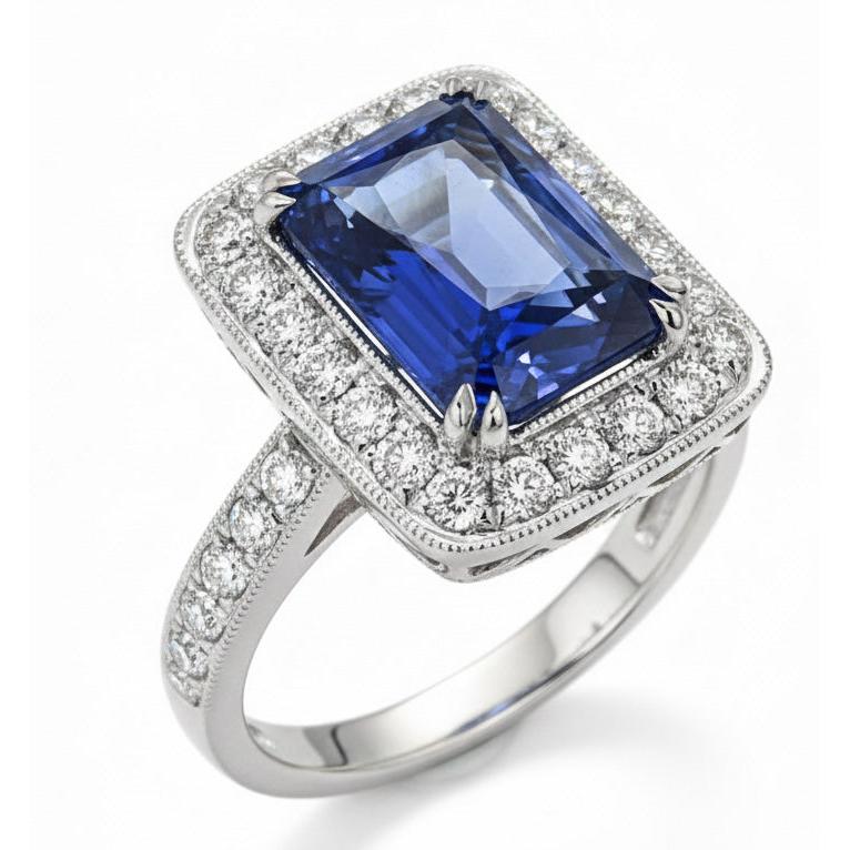 Anello in stile antico con diamanti e zaffiri dello Sri Lanka. oro 9.50 carati 14K