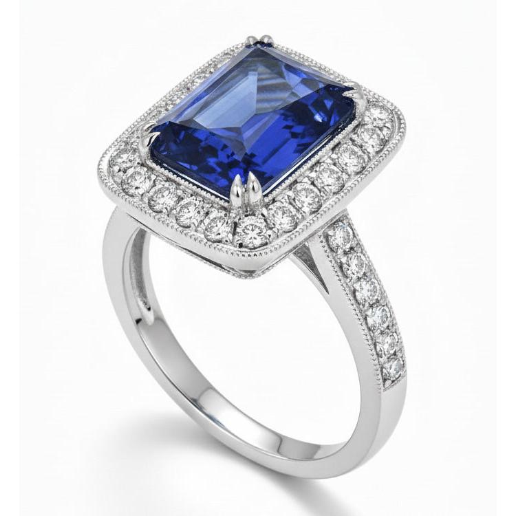 Anello in stile antico con diamanti e zaffiri dello Sri Lanka. oro 9.50 carati 14K