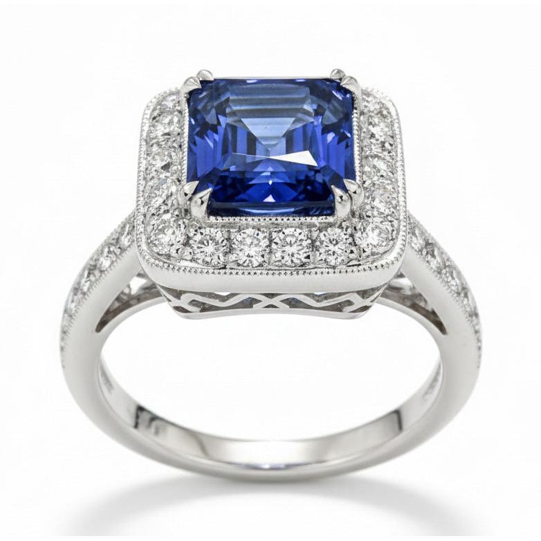 Anello in stile antico con diamanti e zaffiri dello Sri Lanka. oro 9.50 carati 14K