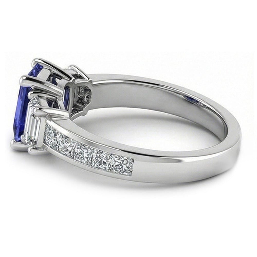 Anello in zaffiro con diamante anniversario 3 carati Set di canali con accenti da principessa