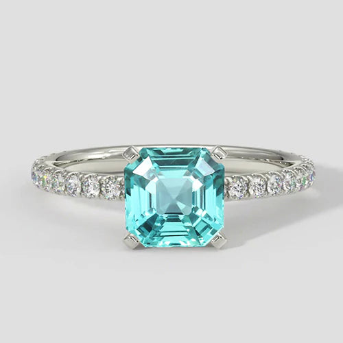 Anello moderno con tormalina Asscher Paraiba
