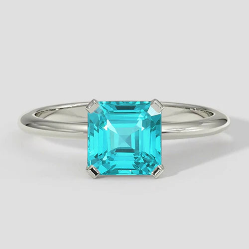 Anello solitario Asscher Paraiba 14k