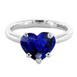 Anello solitario a forma di cuore con zaffiro blu 2 carati in oro 14K