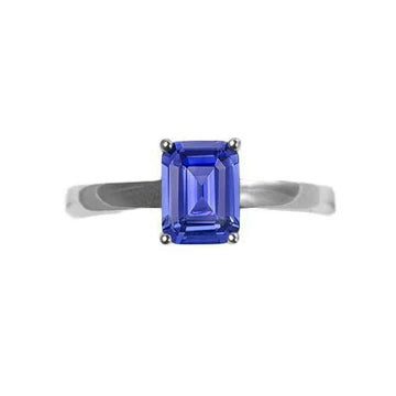Anello solitario anniversario 1,50 carati punte in zaffiro blu smeraldo incastonate in oro bianco 14K