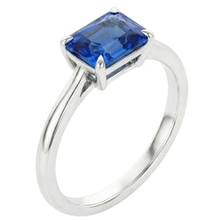 Anello solitario artiglio d'aquila con zaffiro blu radiante 2,50 carati in oro bianco 14K