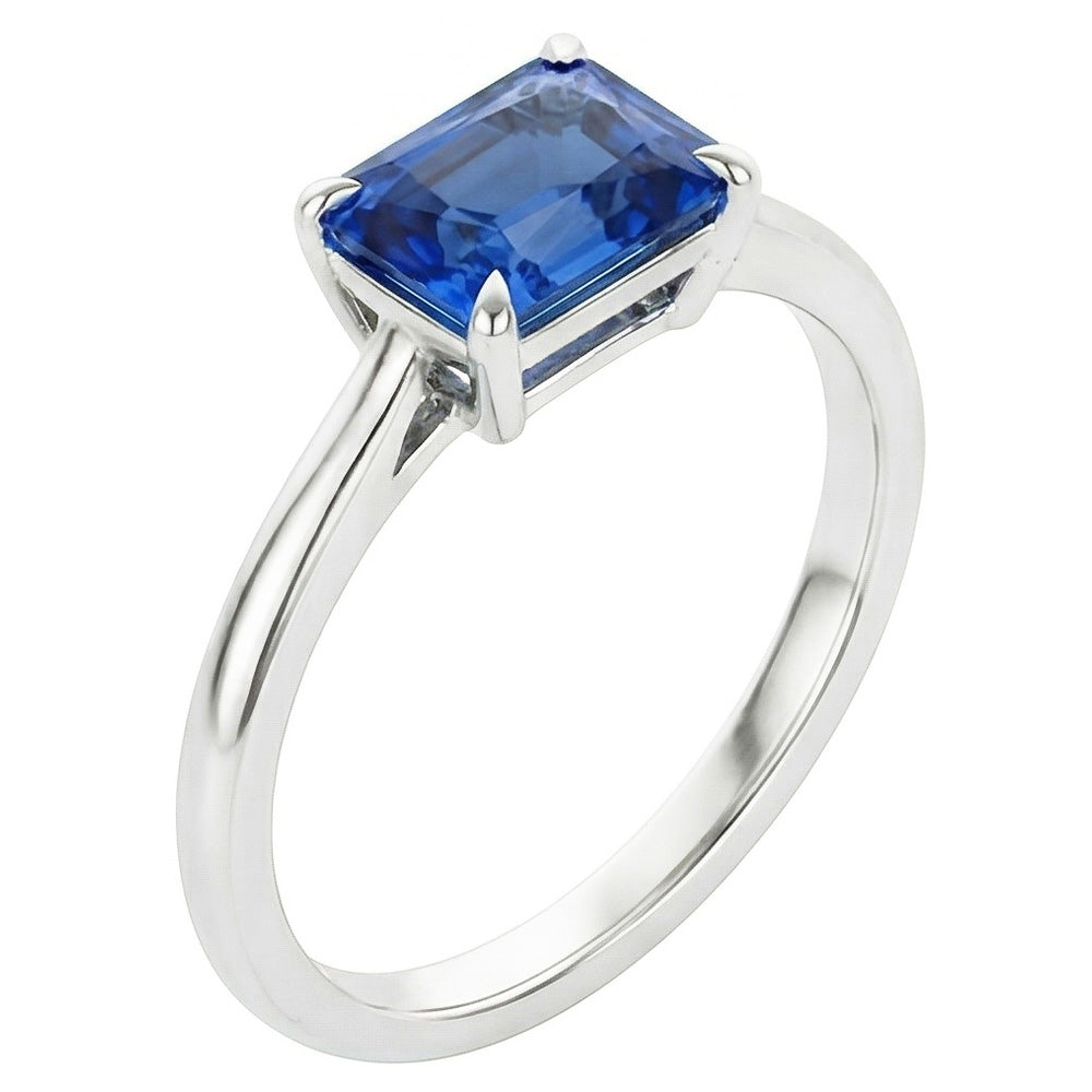 Anello solitario artiglio d'aquila con zaffiro blu radiante 2,50 carati in oro bianco 14K