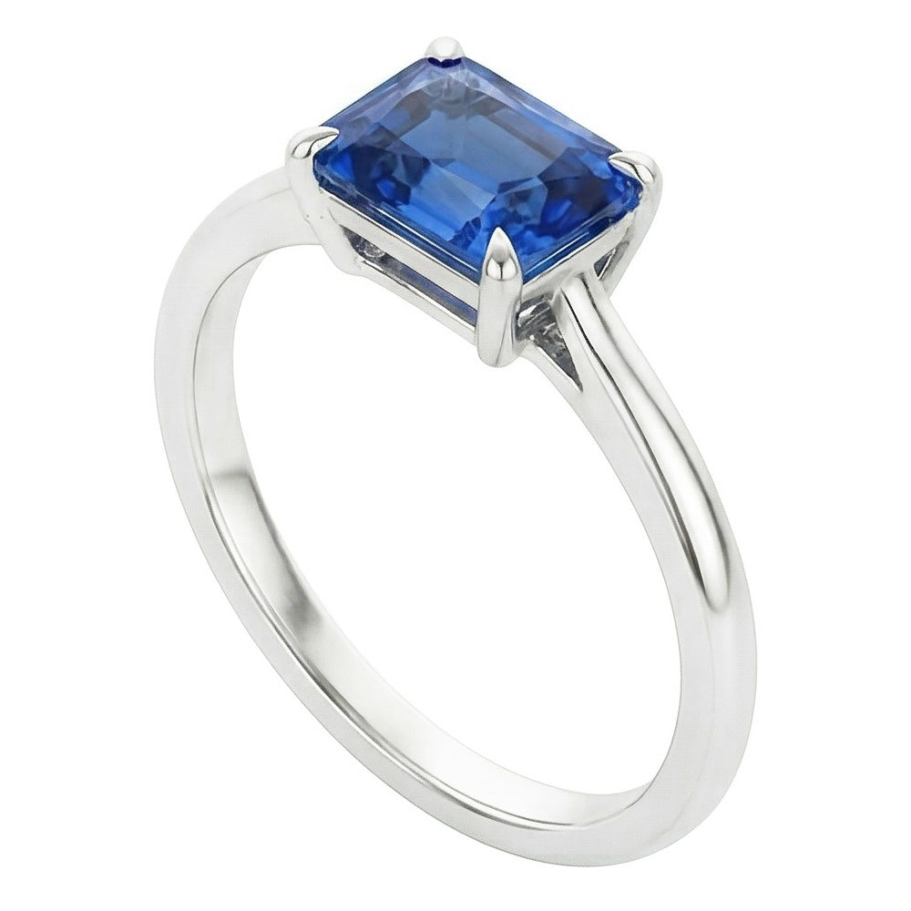 Anello solitario artiglio d'aquila con zaffiro blu radiante 2,50 carati in oro bianco 14K