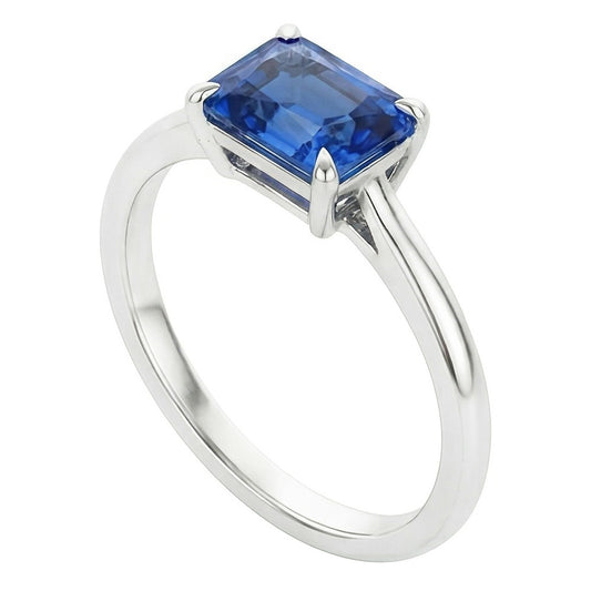 Anello solitario artiglio d'aquila con zaffiro blu radiante 2,50 carati in oro bianco 14K