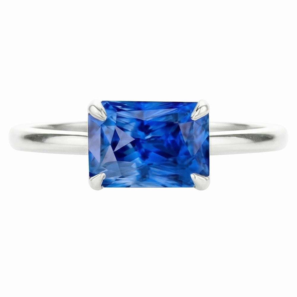 Anello solitario artiglio d'aquila con zaffiro blu radiante 2,50 carati in oro bianco 14K