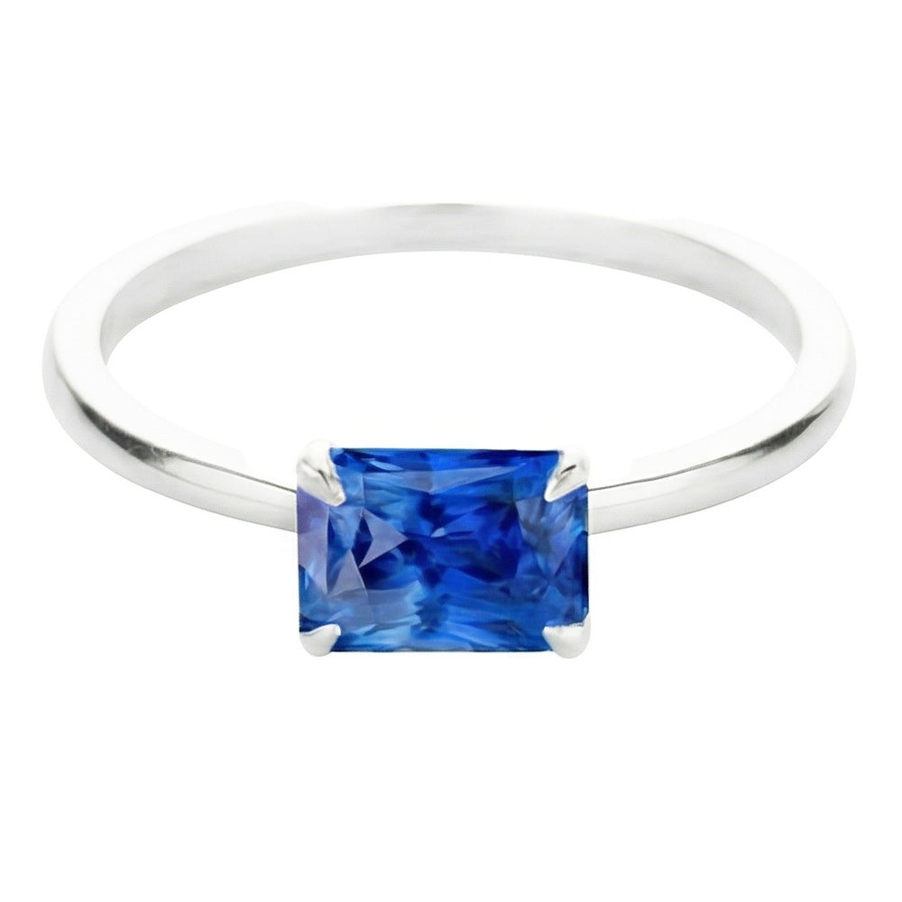 Anello solitario artiglio d'aquila con zaffiro blu radiante 2,50 carati in oro bianco 14K