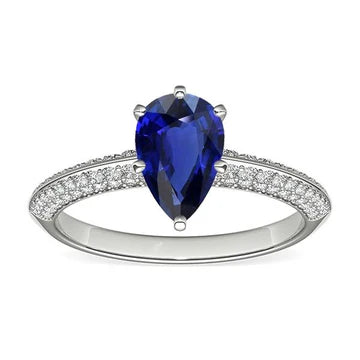 Anello solitario con 3 carati di zaffiro dello Sri Lanka con accenti di pera e diamanti in oro bianco 14K