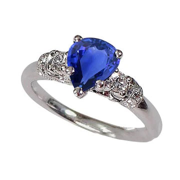 Anello solitario con accenti di zaffiro blu da 1,75 carati con gambo Milgrain in oro bianco 14K