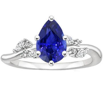 Anello solitario con accenti di zaffiro blu da 3,50 carati e diamanti in oro bianco 14K
