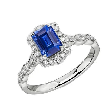 Anello solitario con accenti in stile fiore smeraldo zaffiro a 3 carati in oro bianco 14k