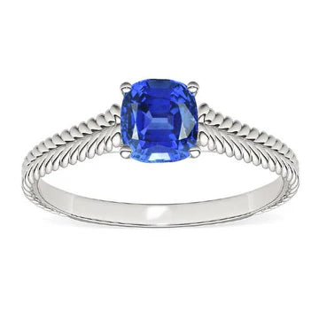 Anello solitario con cuscino da 1,50 carati Zaffiro dello Srilankan e doppia corda in oro bianco 14K 