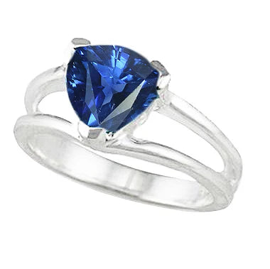 Anello solitario con gambo diviso 1 trilione di zaffiro dello Sri Lanka da 1 carato e oro bianco 14K