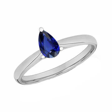 Anello solitario con pera e zaffiro blu intenso da 1 carato in oro bianco 14K