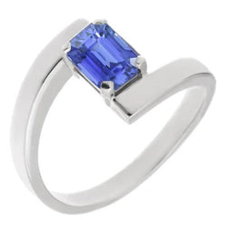 Anello solitario con smeraldo Tension Style con zaffiro di Ceylon da 1,50 carati in oro bianco 14k